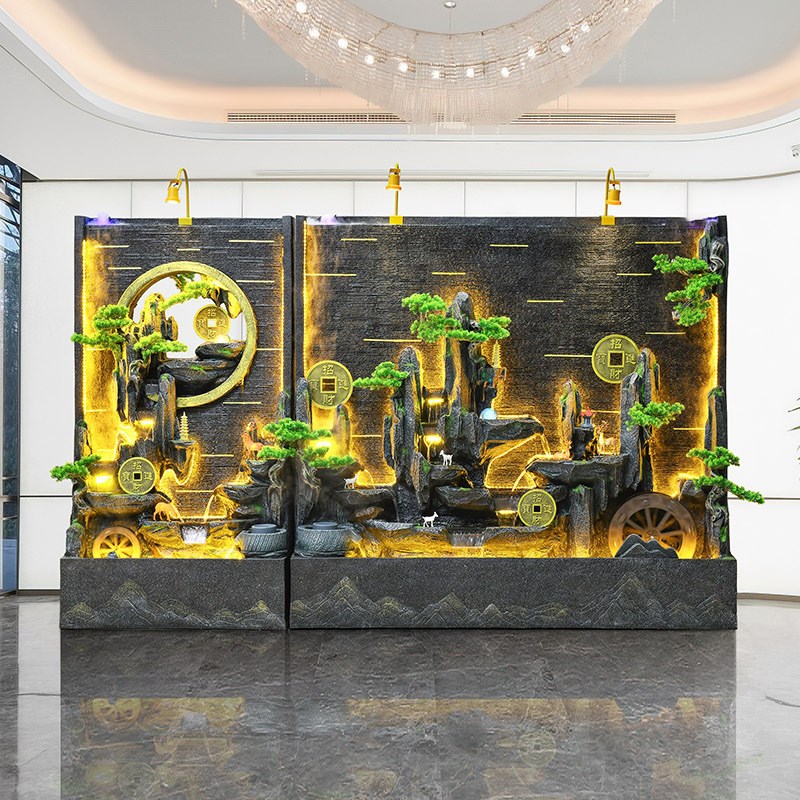 水幕墙屏风假山流水喷泉酒店会所办公室公司玄关背景.墙庭院摆件