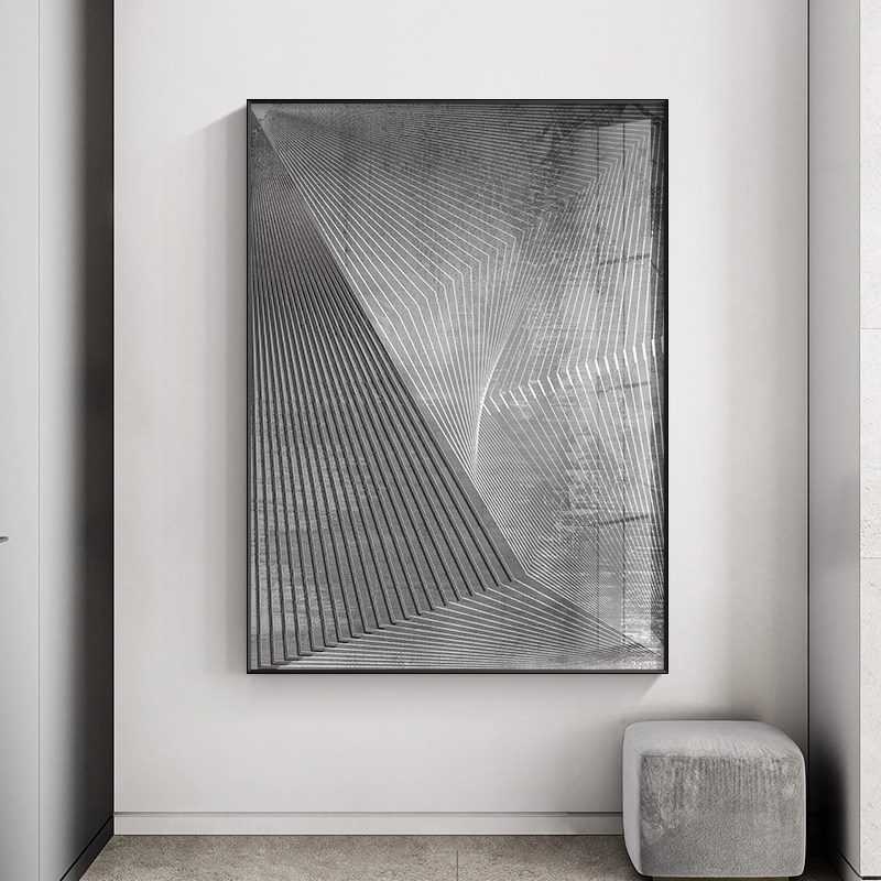 现代简约装饰画黑白线条抽象客厅玄关壁画工业风样板间.办公室挂图片