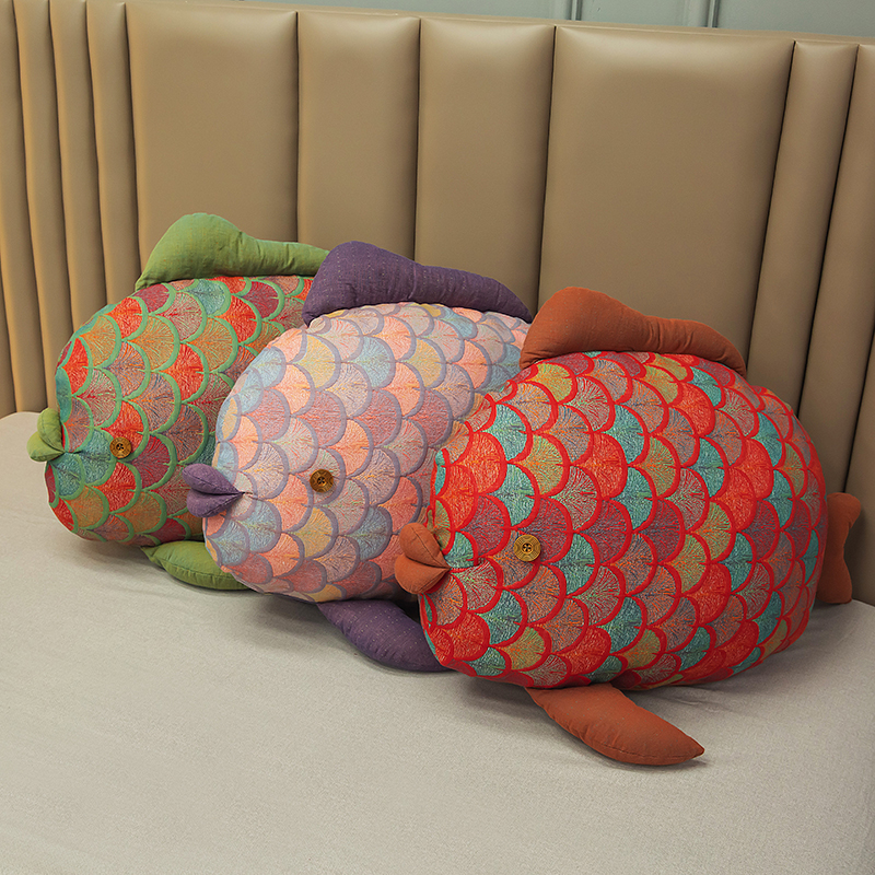 锦鲤-【玩偶鱼】A类母婴级x全棉抱枕色织提花双层纱玩偶南瓜靠枕