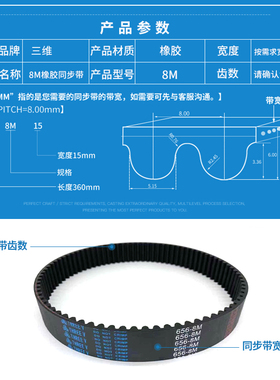 橡胶同步带HTD8M-2880/3048圆弧齿型360/381齿传动工业皮带