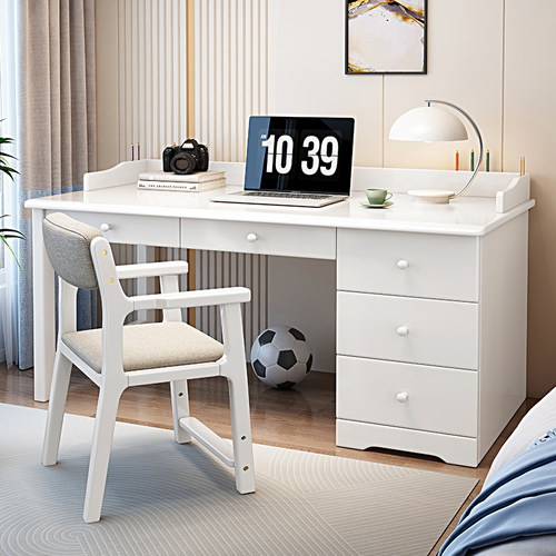 现代简约实木带书柜一体书桌家用卧室儿童学习桌学生办公桌电脑桌