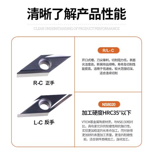 数控陶瓷刀片VBGT160402R-C车床刀具精车机加工外圆内孔金属刀粒