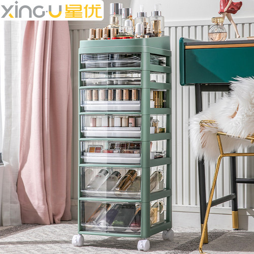 化妆品收纳盒家用防尘桌面梳妆台面膜口红化妆刷抽屉式塑料置物架