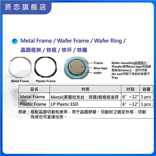 晶片环不锈钢铁绷环disco ring晶圆贴膜环框架盒Frame shipper