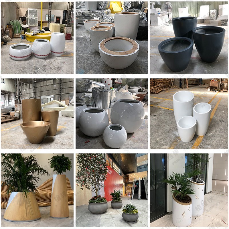 玻璃钢椭圆花盆简约商场美陈花钵景观花器组合花箱户外落地大花池