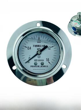 不锈钢轴向带边耐震压力表YNBF60ZT背接螺纹卧式安装高温蒸汽沪春