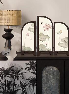 新中式小屏风桌面摆件覆古国风装饰画茶室家居边柜斗柜摆画新款