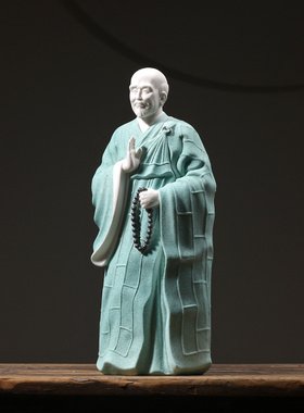 弘一法师李叔同j茶室禅意摆件紫砂历史人物雕塑艺术品站像工艺品