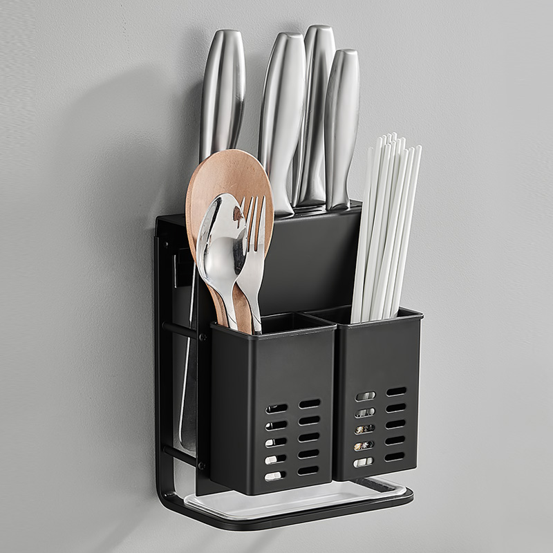 美厨刀架筷子架 免打孔厨房置物v架 太空铝多功能带沥水盘MCZW293