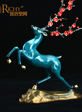 铜鹿摆件黄铜 一k路平安鹿纯家居客厅玄关办公室装饰工艺品大号