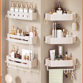 卡贝奶白免打孔浴室厕所洗漱台墙上收纳挂架卫生间三角置物架壁挂