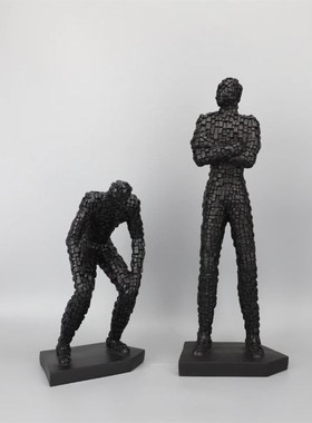 现代简约创意树脂马赛克人物摆A件售楼处样板间家居客厅桌面装饰