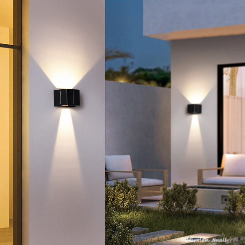 太阳能户外壁灯防水外墙别u墅庭院围墙灯店铺门口灯室外双头洗墙