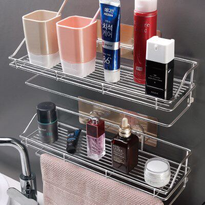 吸盘式浴室不锈钢置物架免打孔卫生间置物架壁挂厕所厨房收纳架子