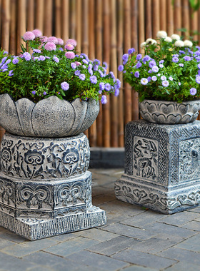 室内户外小院大门口装饰摆件中式庭院人I造石鼓门墩坐墩仿石凳底