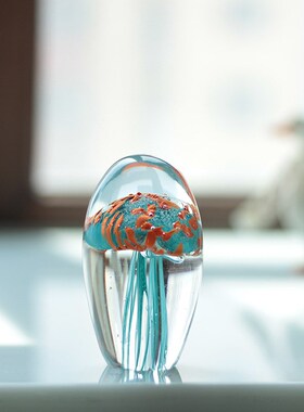 琉璃水母工艺品摆饰玻璃海洋动物水晶球办公桌面客厅装Z饰生日礼