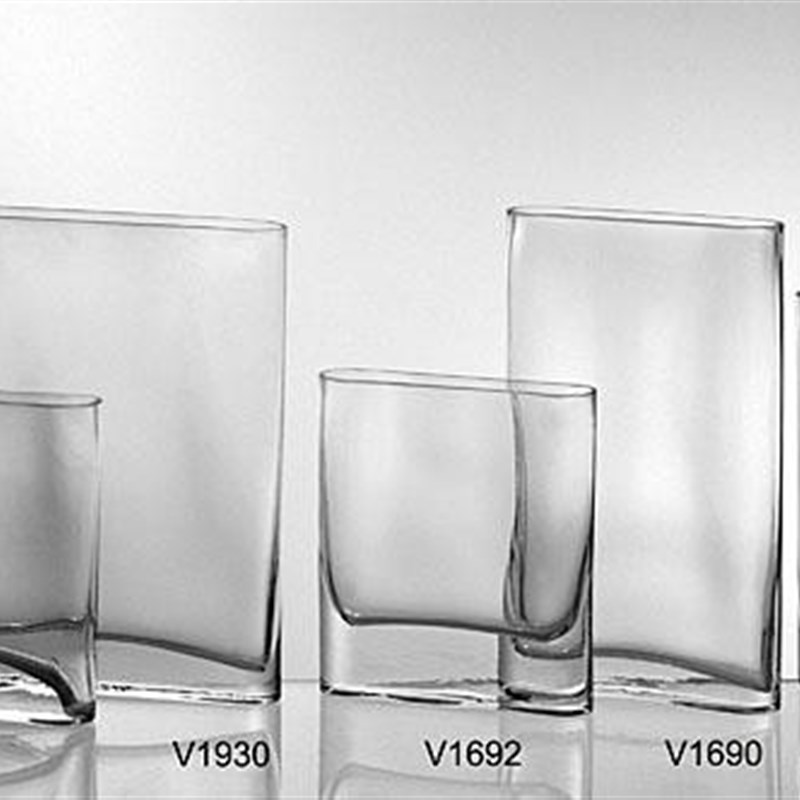 透明窄玻璃花瓶扁k花器北欧式酒店配饰现代家居装饰无铅通透厚重