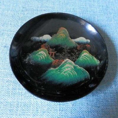 福州传统手工艺*70年代左右脱胎漆器*＜山水＞茶托盘(120mm木胎)
