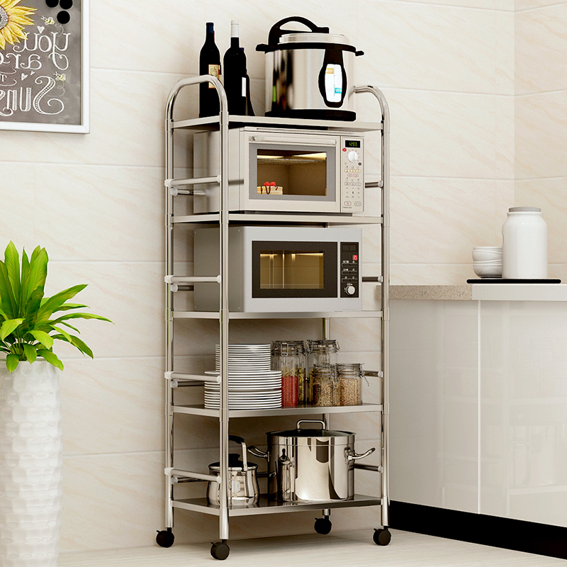 厨房置物架锅架微波炉架落地不G锈钢收纳储物架厨房用品