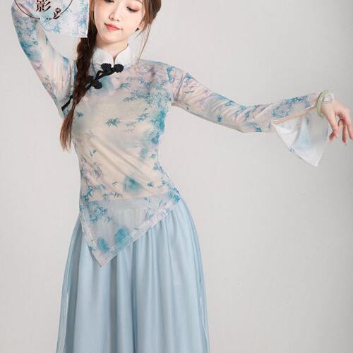 古典舞身韵纱衣春夏长袖练功服民族舞表演服集训艺考舞蹈服套装女