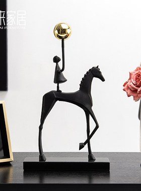 创意铸铁金属马摆件家居客厅轻奢高档装饰品电视柜酒柜.高级感摆