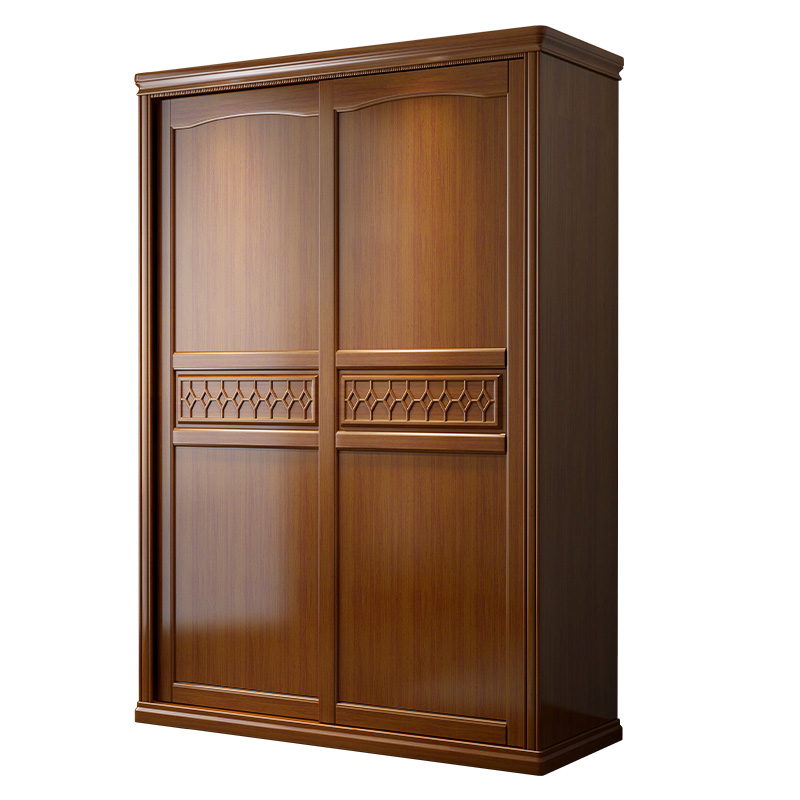 实木衣柜现代中式推拉门组合家用卧室衣橱二三四门带镜子简约衣柜