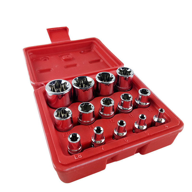 E型套筒组套6角e型梅花型套筒汽修专用工具14件六角花型套筒组合