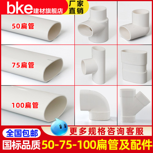 pvc管排水管配件排污管卫生间下水管道接头外径50 75 110塑料扁管