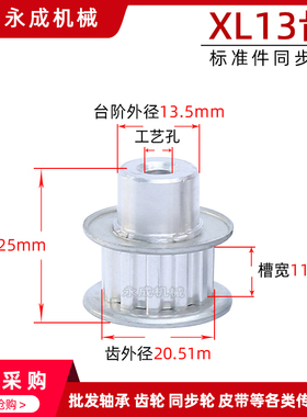 同步轮 同步带轮 XL13齿 标准件 铝合金 齿外径20.51 齿宽11