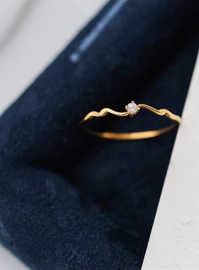 大尺码戒指女胖MjM波浪线 缐条镶钻高级感大圈口粗胖手叠戴细食指