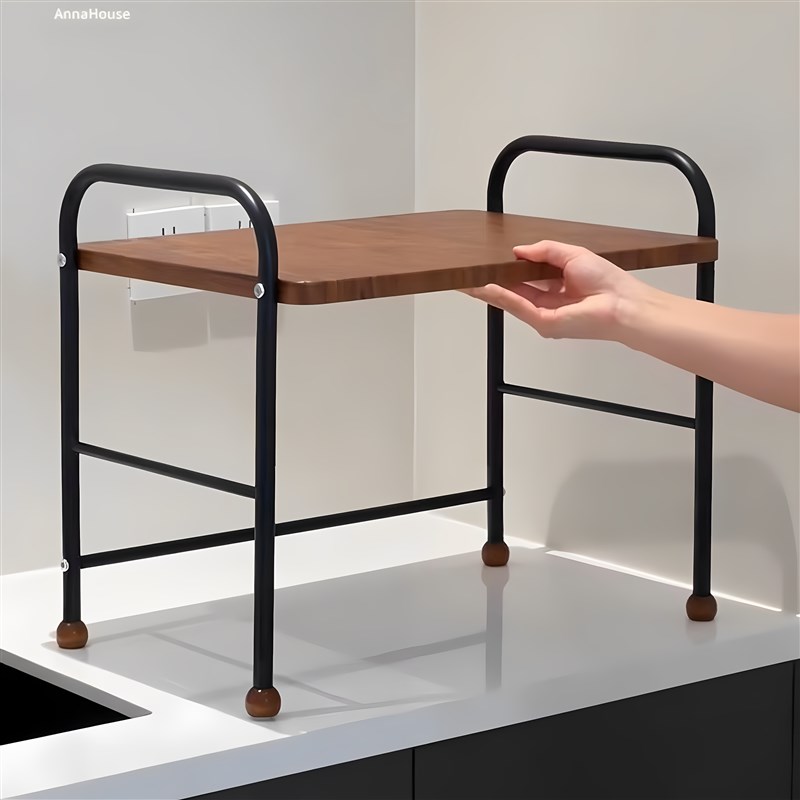 中古风微波炉置物架厨房桌面w实木烤箱支架多功能收纳层架杂物整