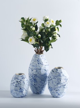 简约时尚软装饰品陶瓷工艺品x蓝色系列手工贴花花瓶样板房桌面摆