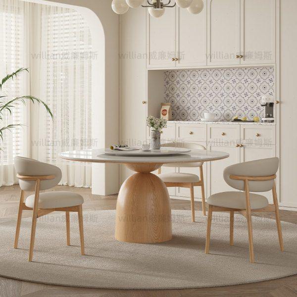 北欧实木圆桌现代简约家用小户型带转盘岩板餐桌椅白蜡木圆形饭桌,住宅家具,岩板餐桌,淘宝优惠券,粉丝福利购,淘宝优惠卷