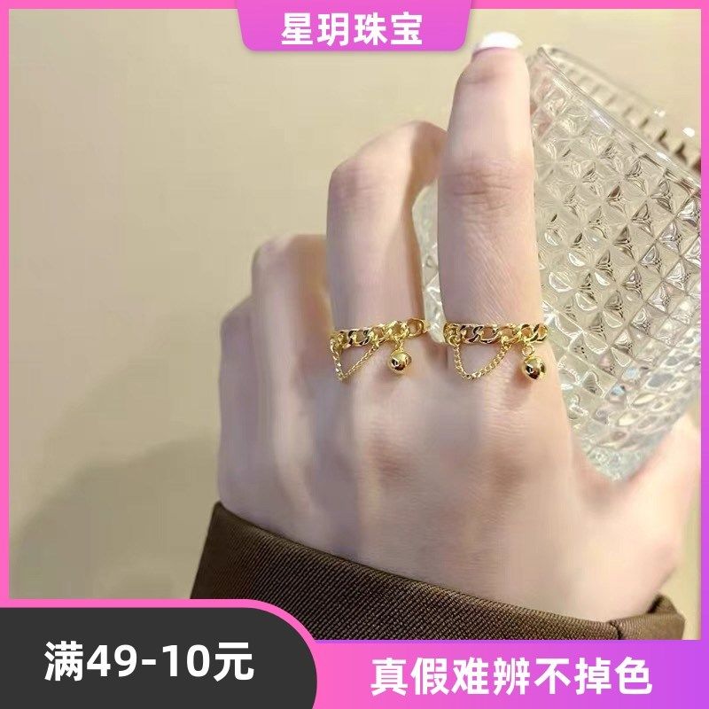 麻花戒指链条风指环金戒指女款可T调节活口沙金