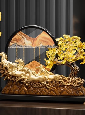 马到成功发财树流沙画摆s件客厅电视柜酒柜装饰办公室乔迁开业礼