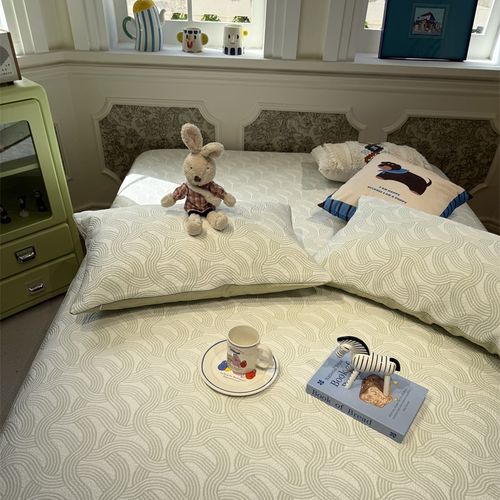 简约清新条纹流云j绿冰感凉豆豆夏凉席空调席床笠三件套1.5m1.8米