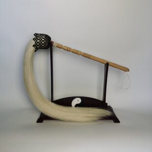 马尾拂尘尘拂佛尘甩子太极拂尘带架子摆放装饰公马尾白色拂尘