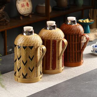 竹编热水壶保温瓶老式竹壳开水瓶家用茶室玻璃内胆热水瓶复古暖壶