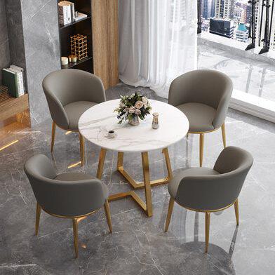 售楼处接待会客1米洽谈桌椅组合阳台岩板小圆桌直径80CM100CM餐桌