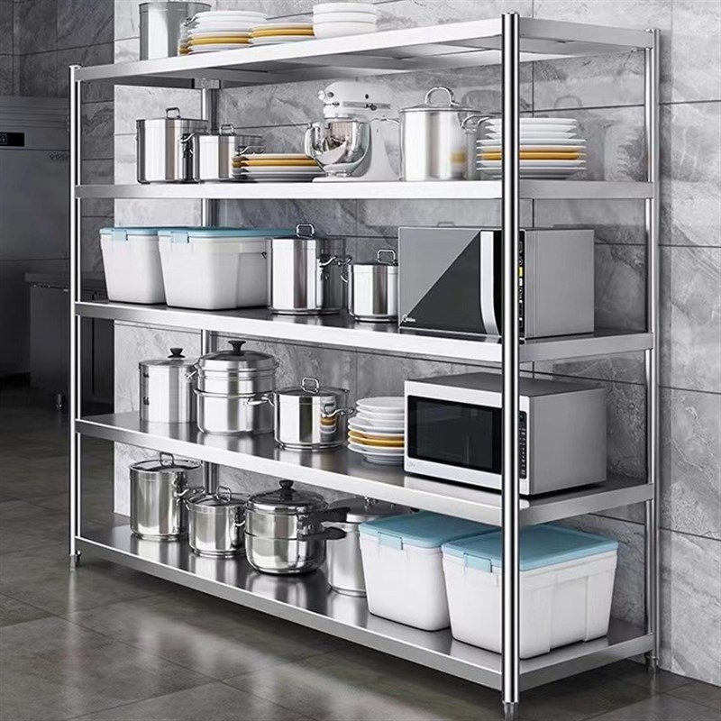 酒店后厨置物架不锈钢厨房架子多层落地收纳储物架U微波炉烤箱货