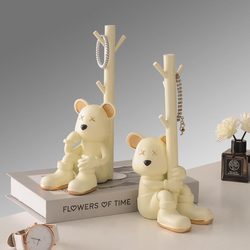 /入户玄关挂放钥匙置物架收纳摆件轻H奢鞋柜客厅卡通熊家居饰品