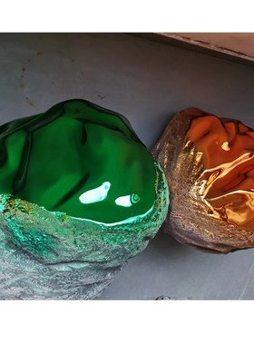 玻璃钢电镀幻彩石头雕塑酒店售楼处D大堂软装艺术美陈装饰摆件落