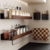 实木置物架厨房免打孔调味料瓶罐收纳架胡桃木壁挂式 墙上多功能架