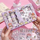 手账胶带贴纸胶卷套装 彩色和纸少女心可爱手帐礼盒卡通女孩胶布