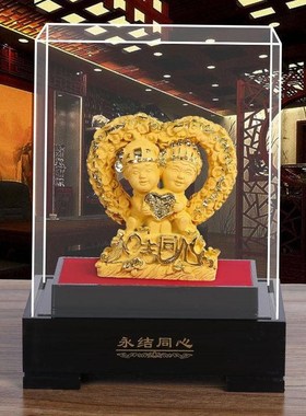 【折扣价】绒友沙金工艺闺装饰镀金E摆件结礼物百年好合送礼新婚