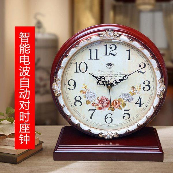 朗艺实木电波钟座钟客厅复古台钟静音时钟表新中式欧式酒柜摆件,家居饰品,座钟,淘宝优惠券,粉丝福利购,淘宝优惠卷