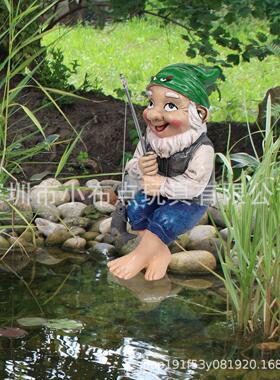 工厂现货 树脂小矮人垂钓钓鱼侏儒女孩庭院摆件花园草坪雕像装饰