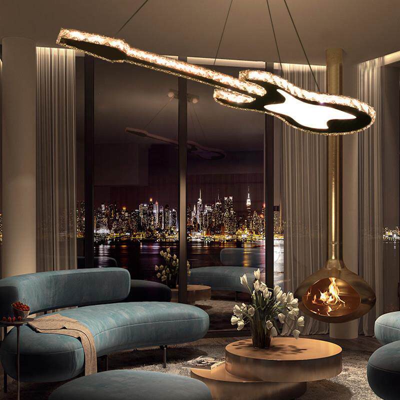 现代简约个性时尚餐厅吧台酒吧智能操控创意led艺术吉它水晶吊灯
