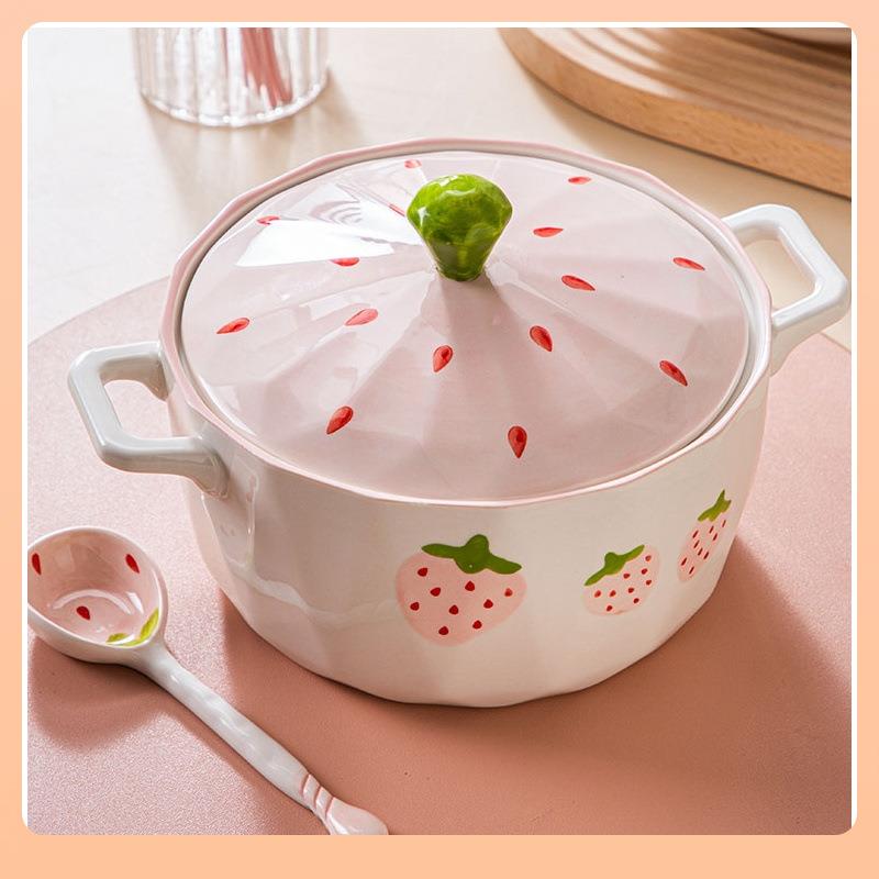 ฅ可爱厨房双耳带盖猪油罐陶瓷无孔耐高温家用大容量装油罐储油