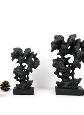 新中式禅意黑色树脂假山太湖石客厅书房办公室装饰品摆件